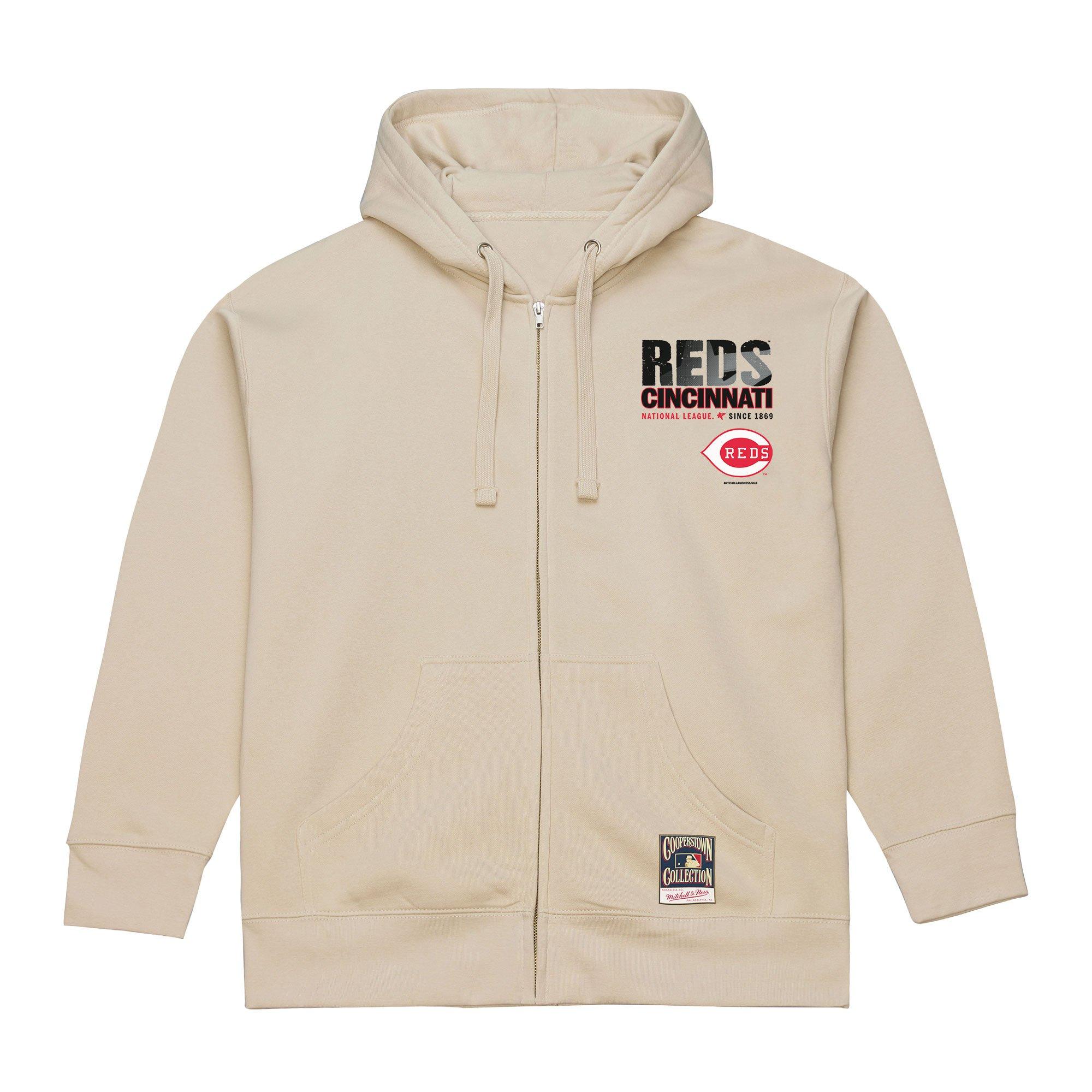 Mitchell & Ness Cincinnati Reds Cityscape Fleece Hoodie - Cream. - CREAM